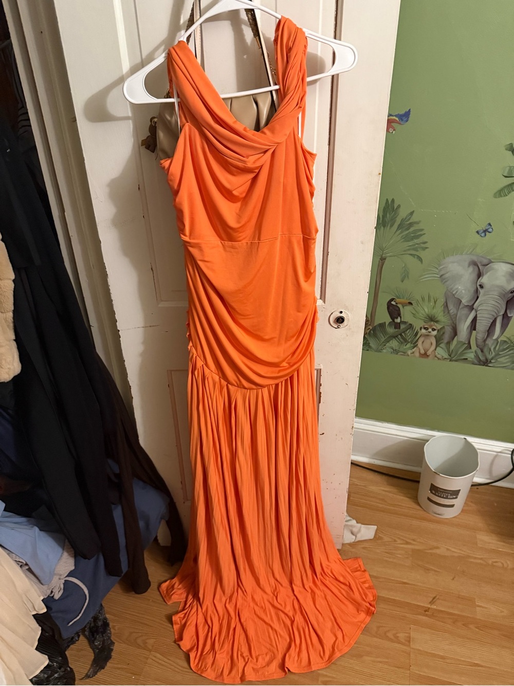 Amazon Orange Draped Cowl Neck Maxi Dress